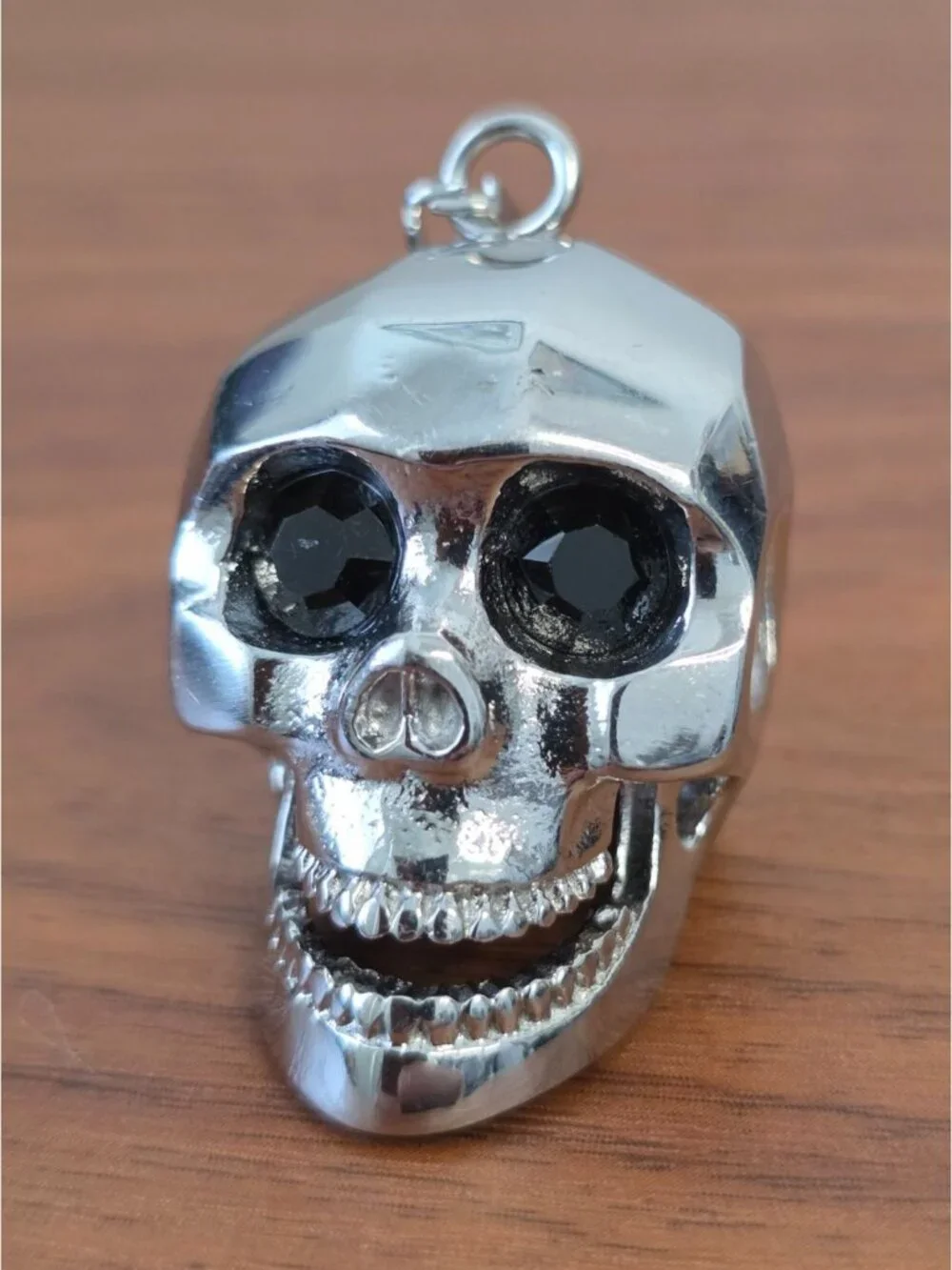 BLACKJACK Men's Stainless Steel Skull Pendant w/ Black Cubic Zirconia Eyes